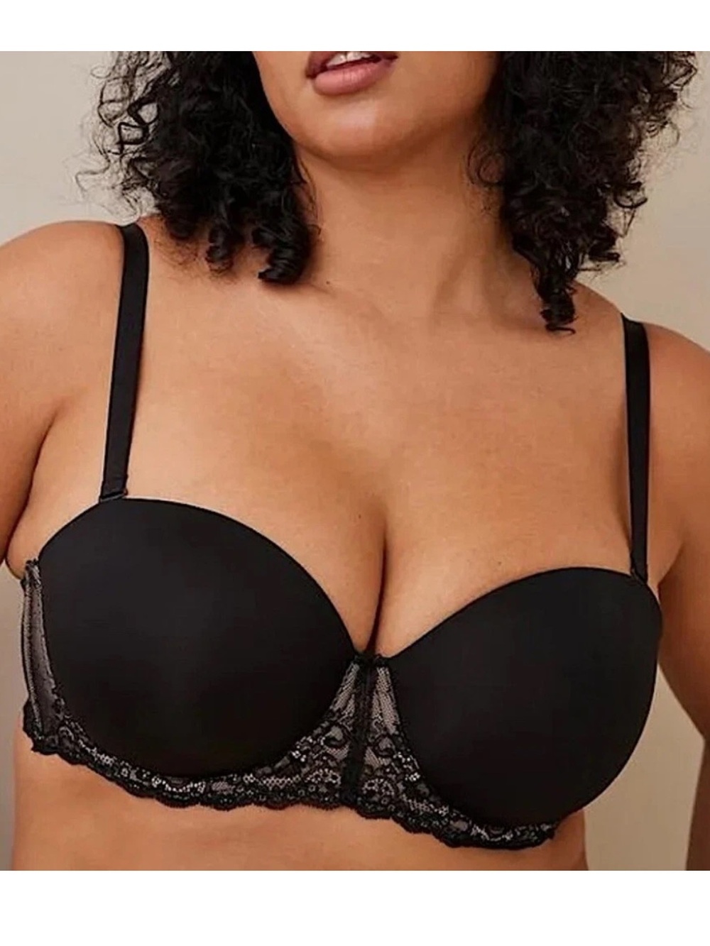 Torrid curve 40DD Strapless Convertible Bra Black Nude Lace lightly lined floral